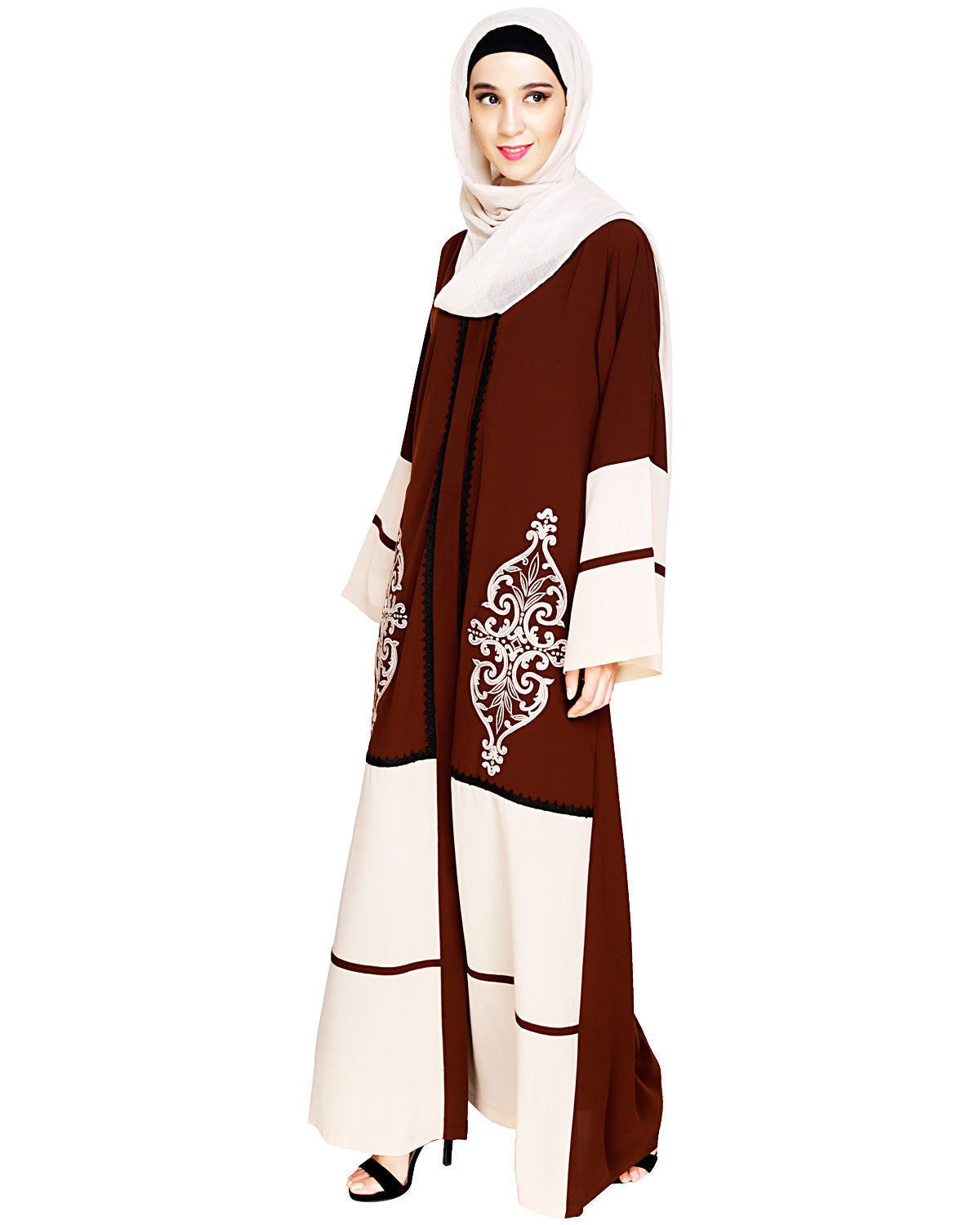 Flamboyant Embroidered Dubai Style Abaya Brown