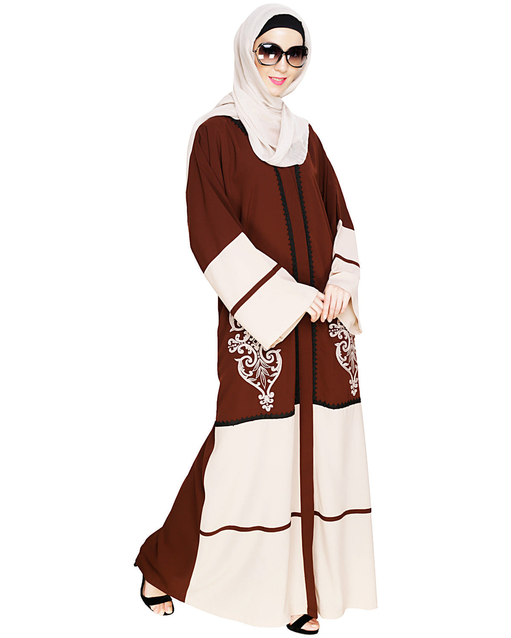 Flamboyant Embroidered Dubai Style Abaya Brown