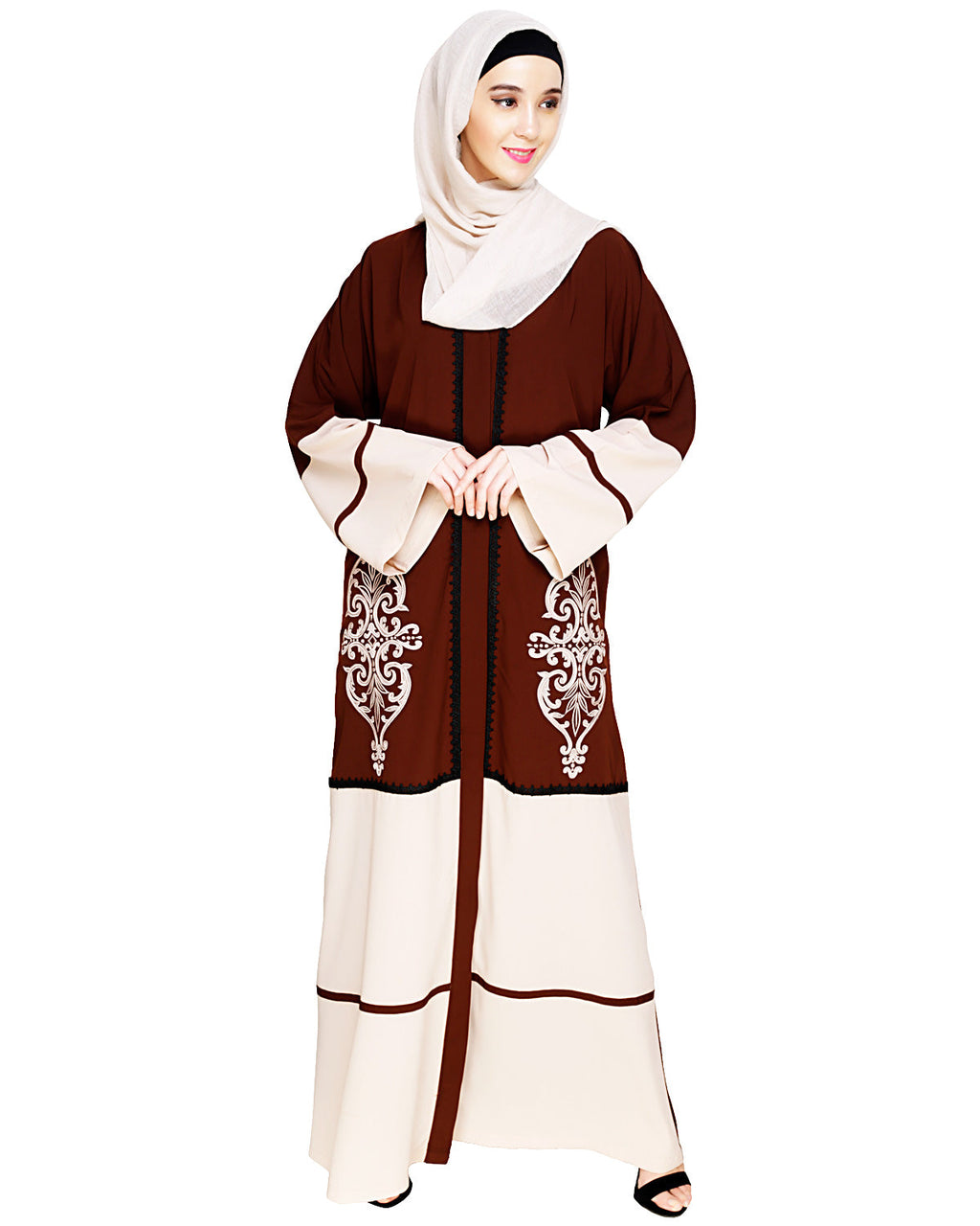 Flamboyant Embroidered Dubai Style Abaya Brown