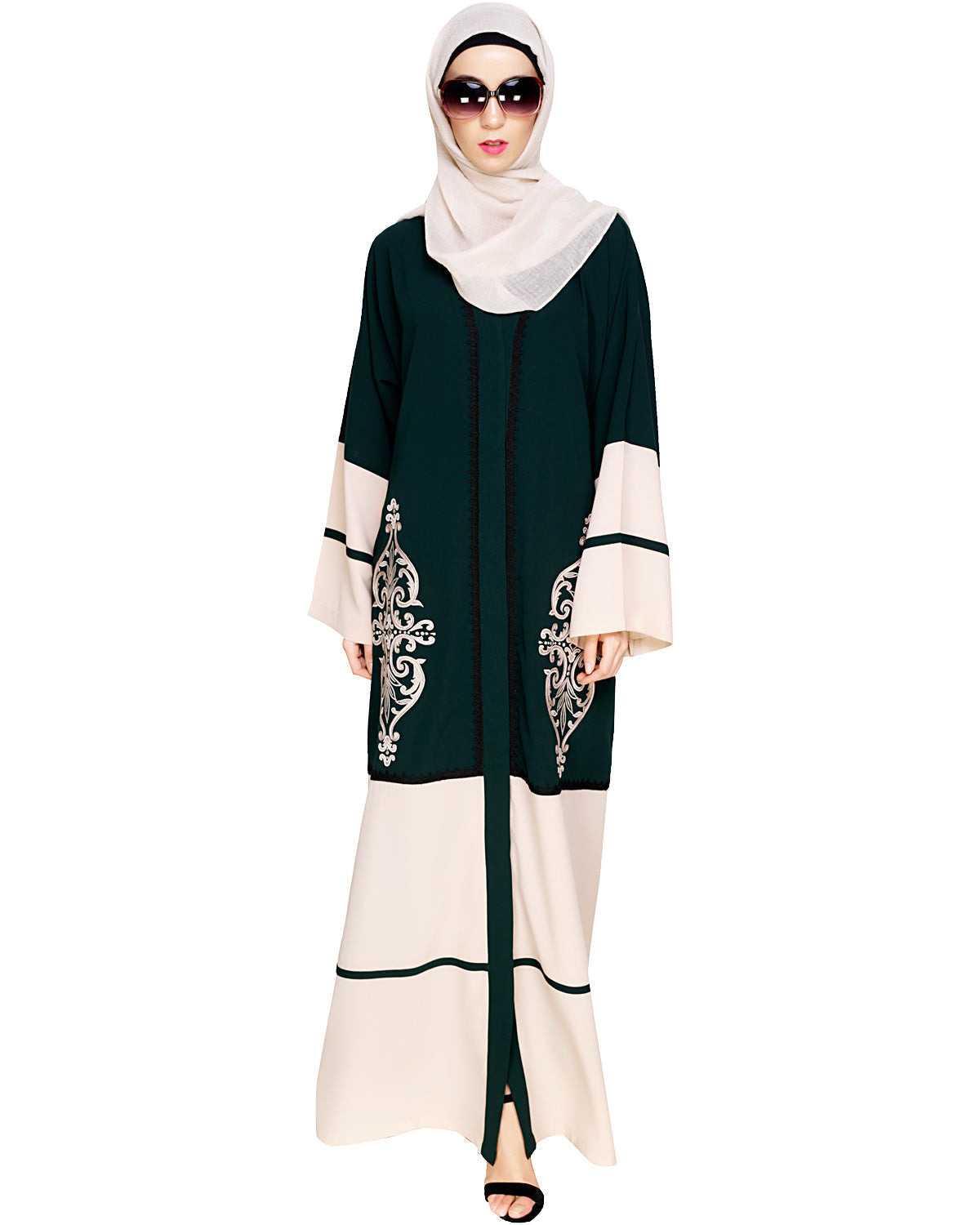 Flamboyant Embroidered Dubai Style Abaya Green