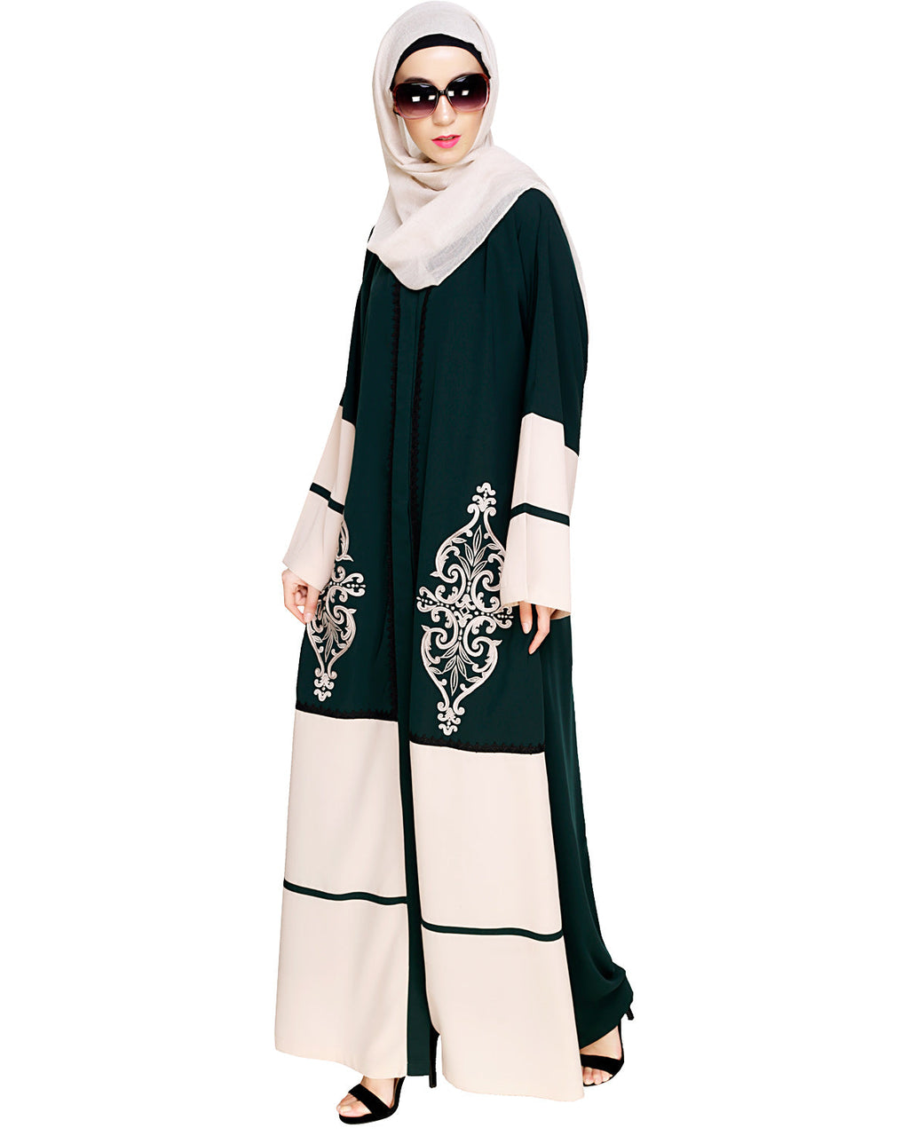 Flamboyant Embroidered Dubai Style Abaya Green