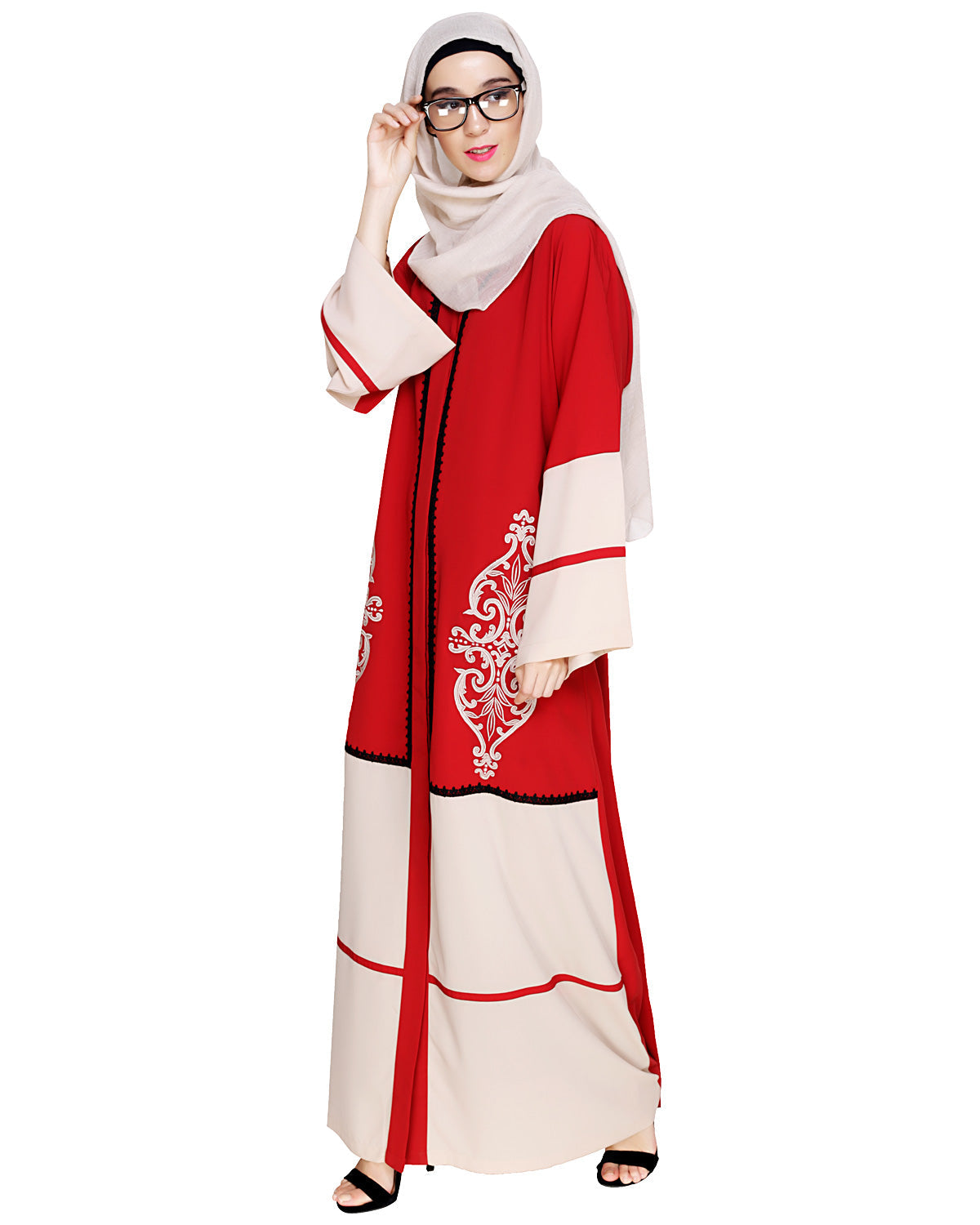 Flamboyant Embroidered Dubai Style Abaya Red