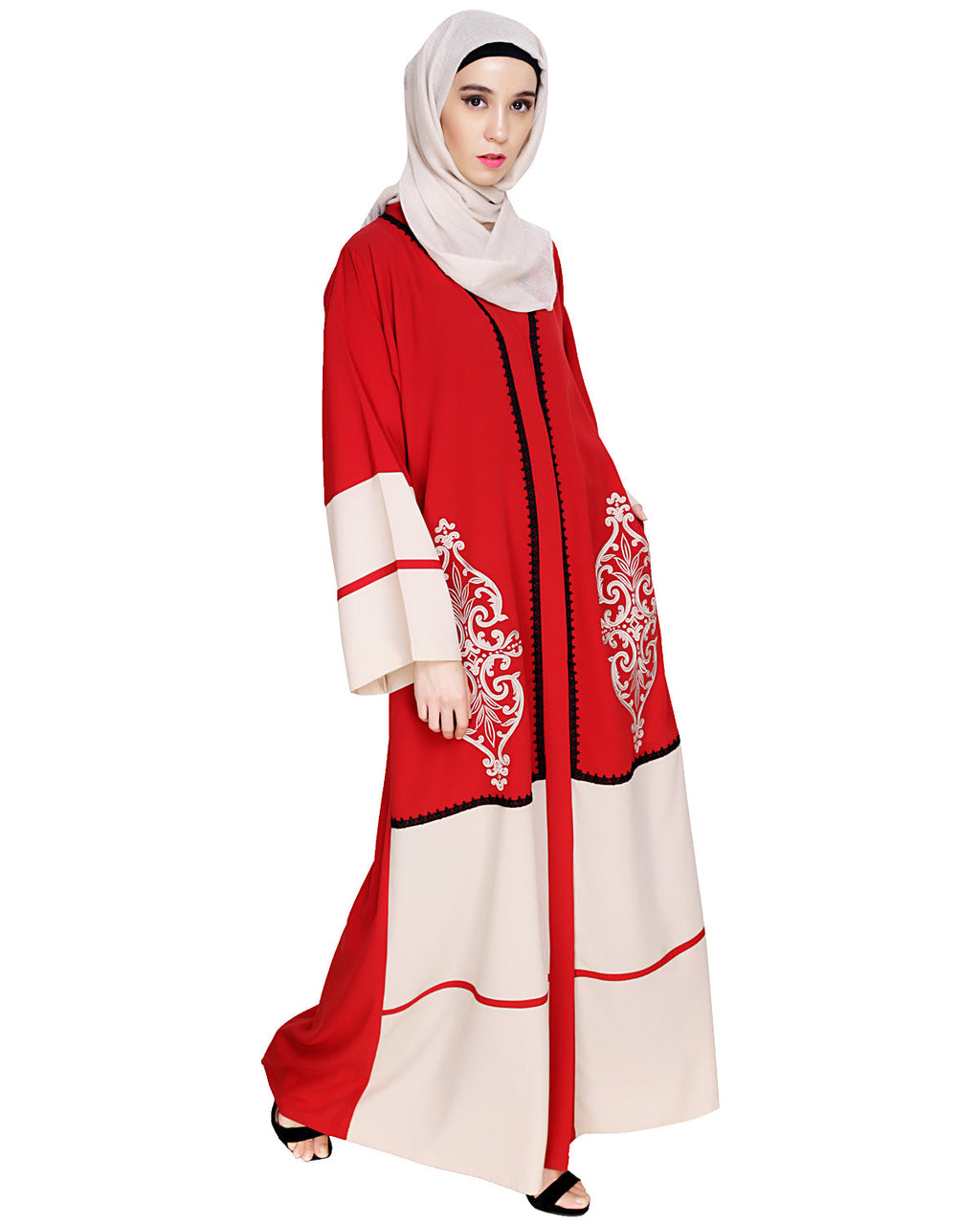 Flamboyant Embroidered Dubai Style Abaya Red