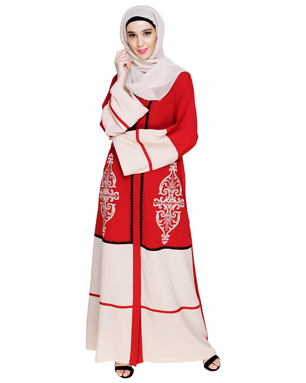 Flamboyant Embroidered Dubai Style Abaya Red
