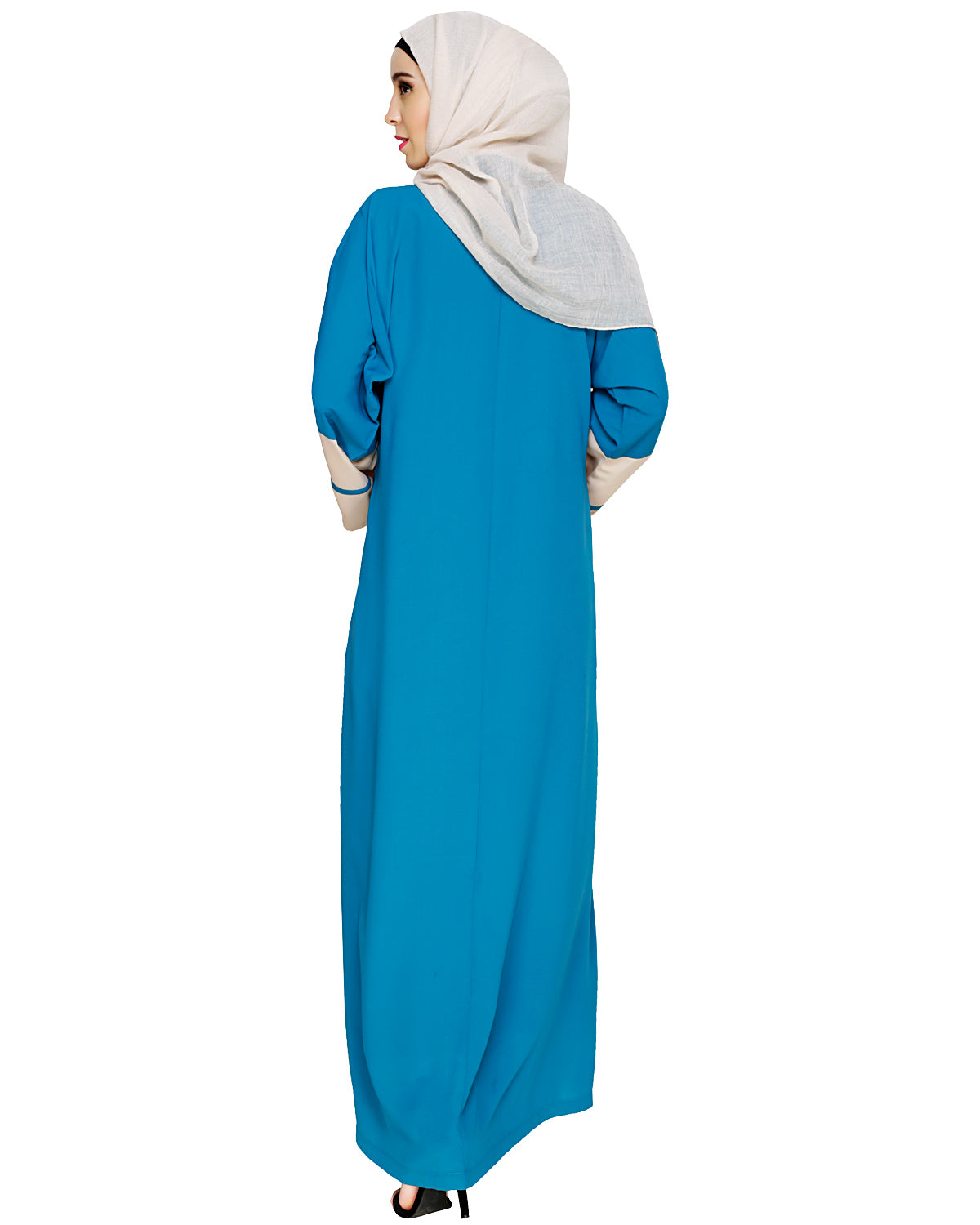 Flamboyant Embroidered Dubai Style Abaya Teal Blue