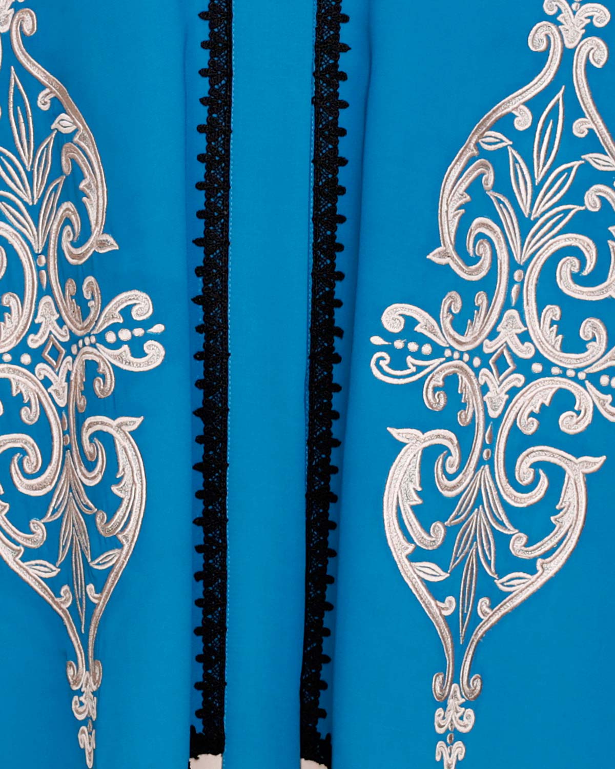 Flamboyant Embroidered Dubai Style Abaya Teal Blue