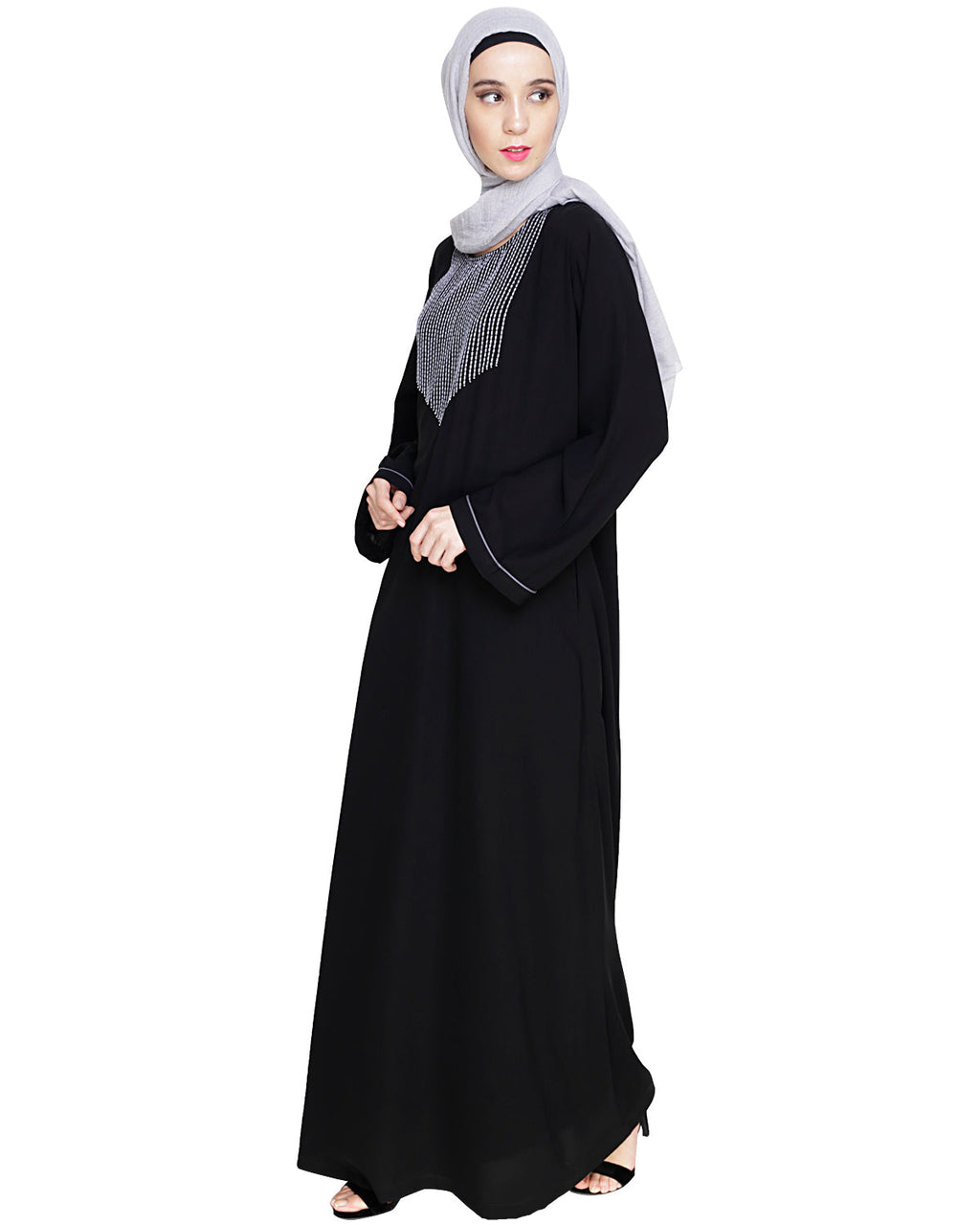 Whimsical Embroidered Dubai Style Abaya Black