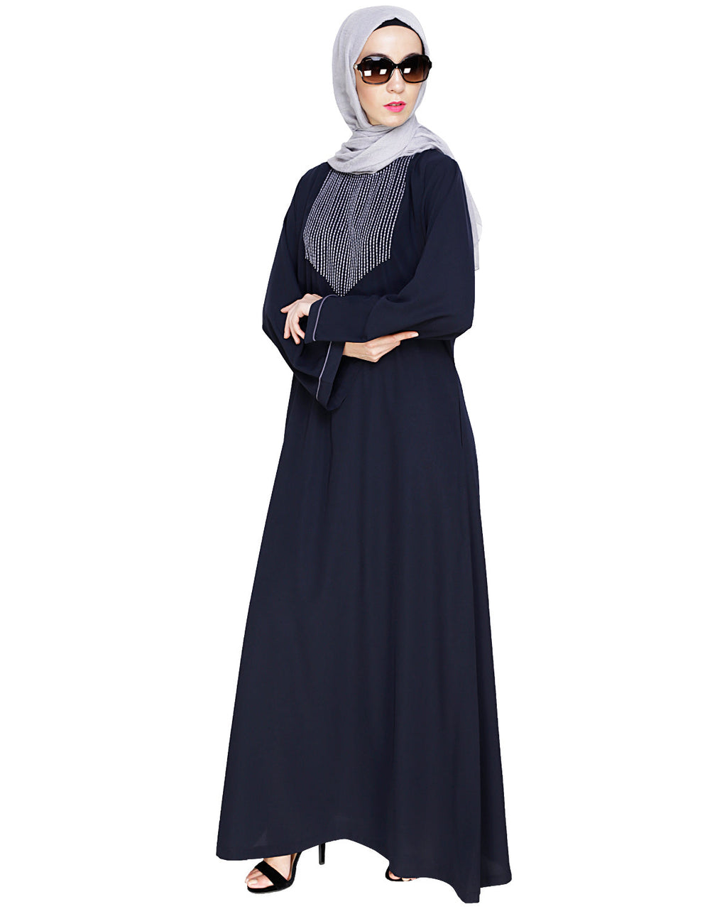 Whimsical Embroidered Dubai Style Abaya Grey