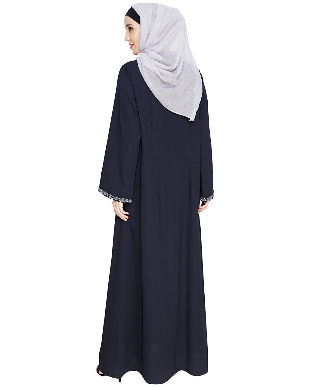 Lotus Embroidered Dubai Style Abaya Blue