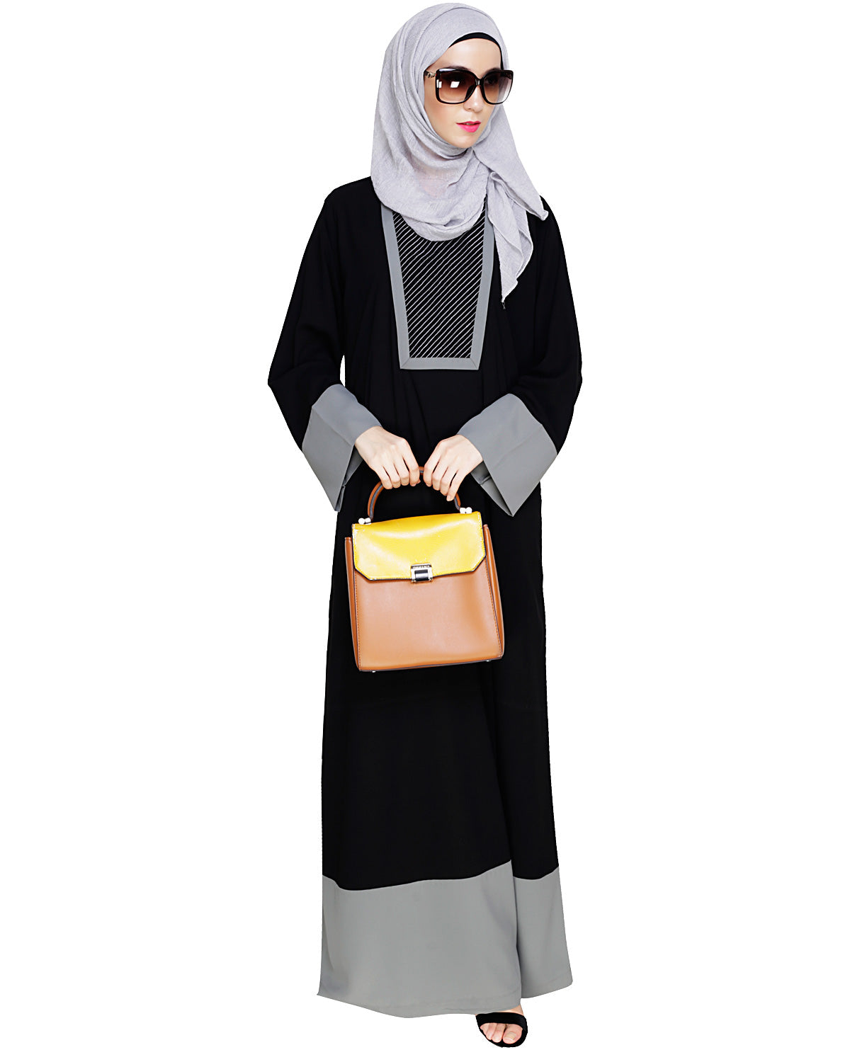 Embroidered Yoke Dubai Style Abaya Black