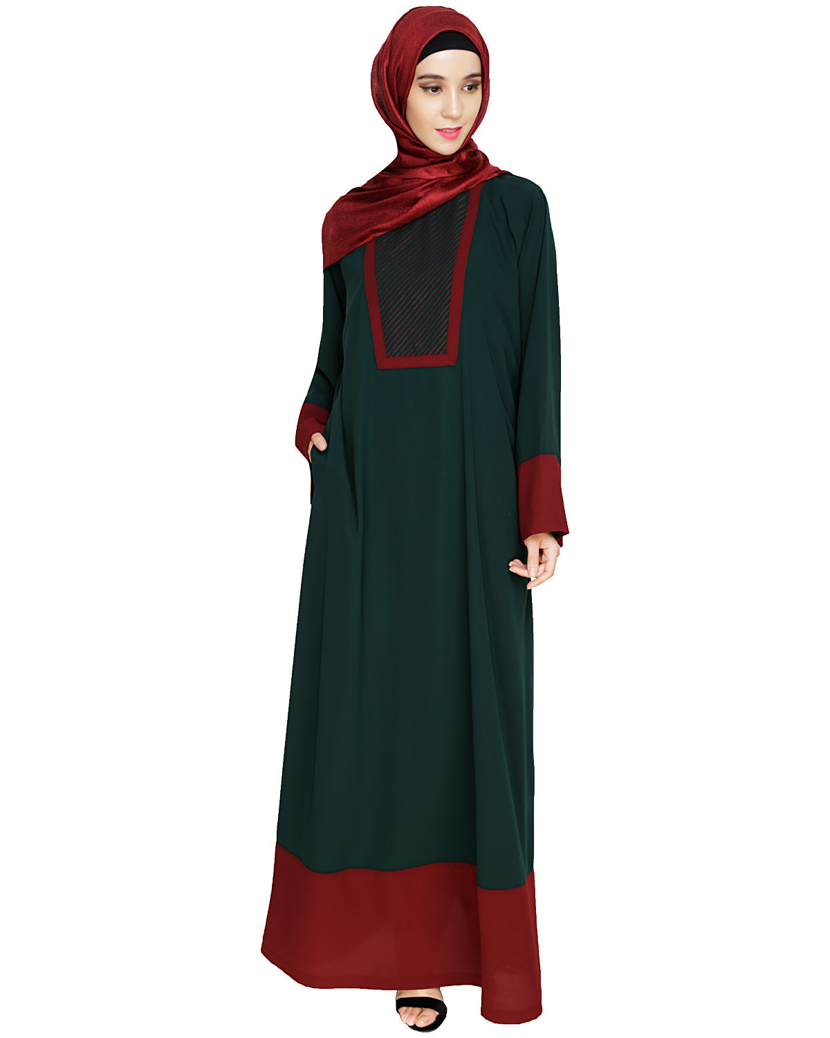 Embroidered Yoke Dubai Style Abaya Green