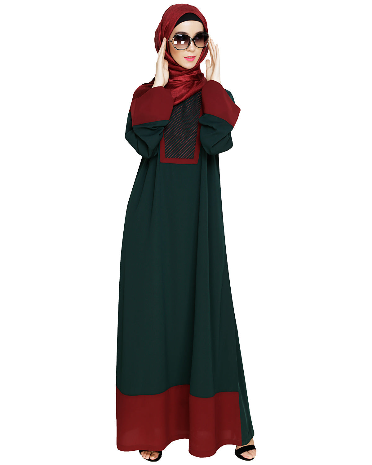 Embroidered Yoke Dubai Style Abaya Green