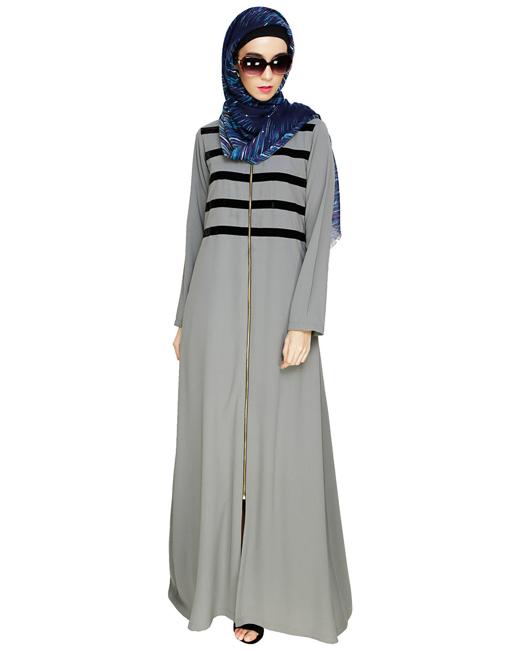 Enticing Stripes Abaya Grey