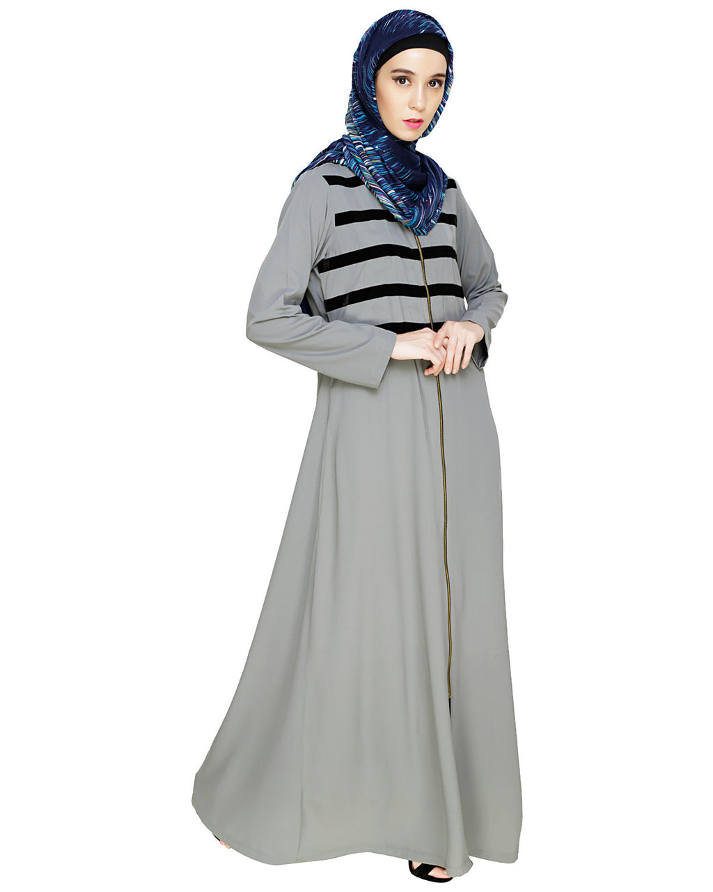 Enticing Stripes Abaya Grey