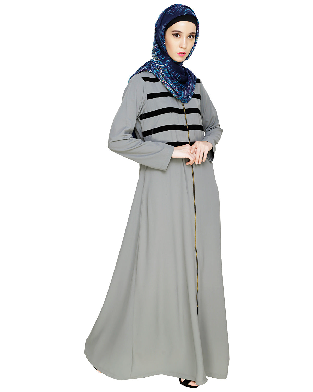 Enticing Stripes Abaya Grey
