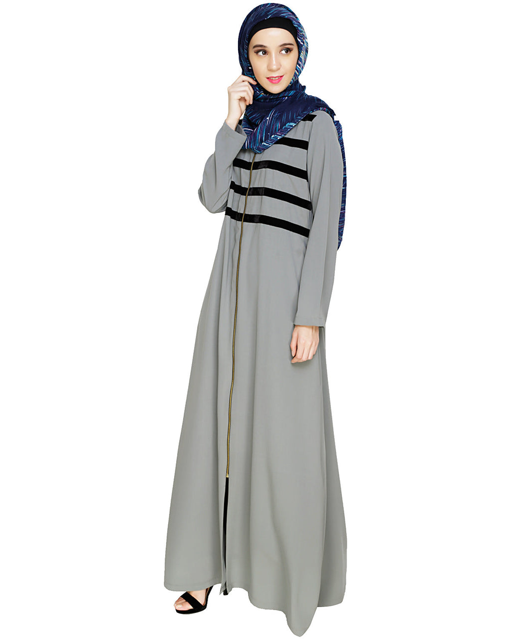 Enticing Stripes Abaya Grey