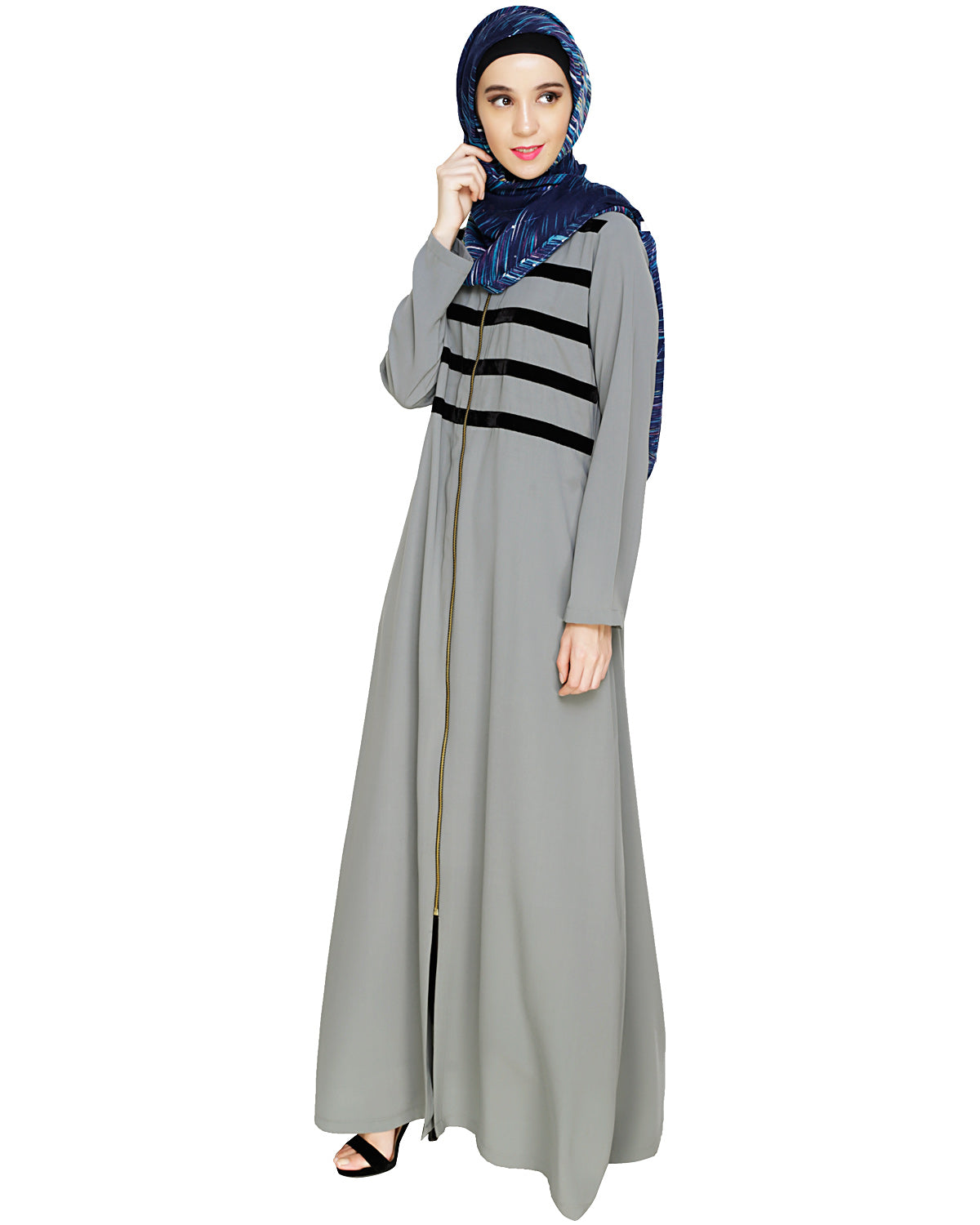 Enticing Stripes Abaya Grey
