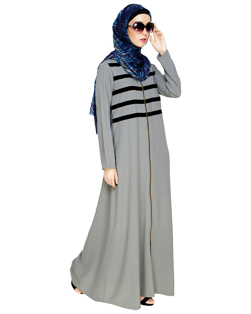 Enticing Stripes Abaya Grey