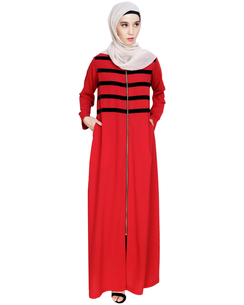 Enticing Stripes Abaya Maroon
