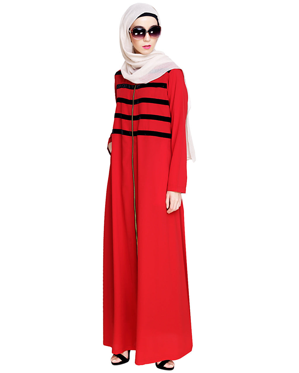 Enticing Stripes Abaya Maroon