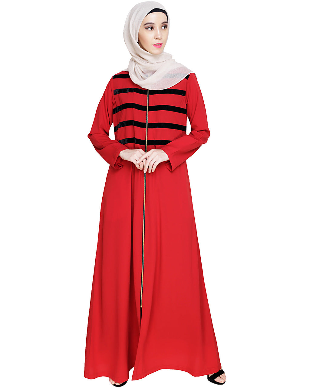 Enticing Stripes Abaya Maroon