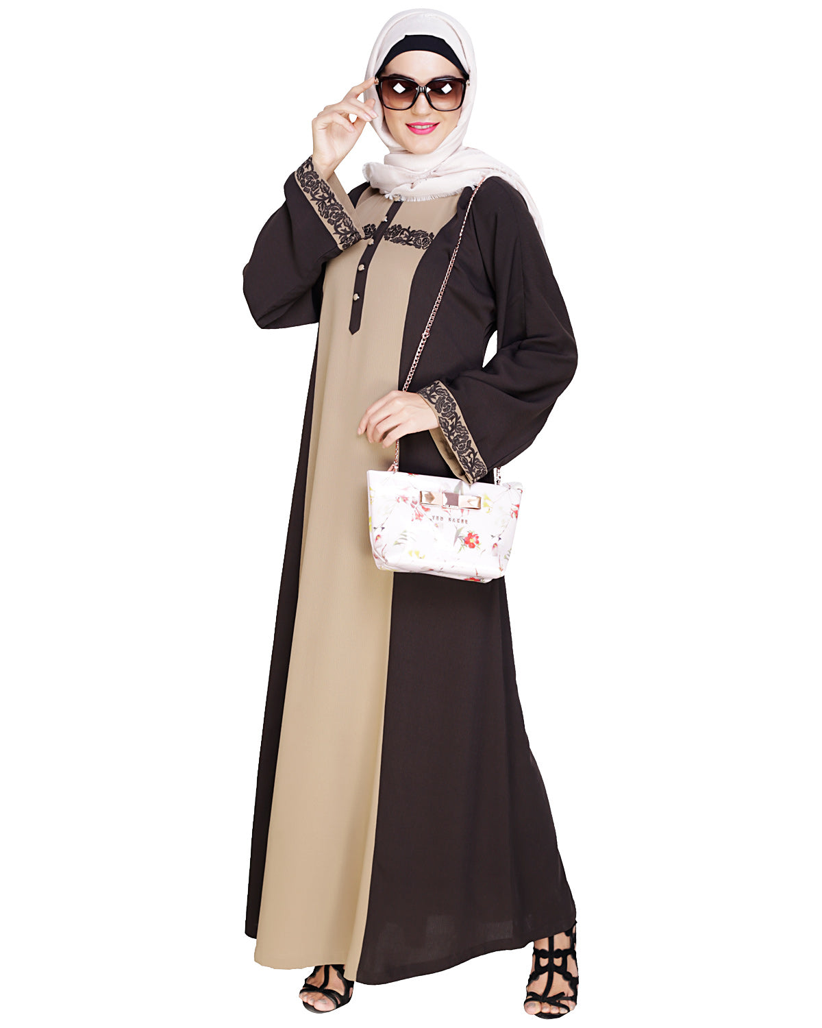 Panelled Dubai Style Abaya Brown