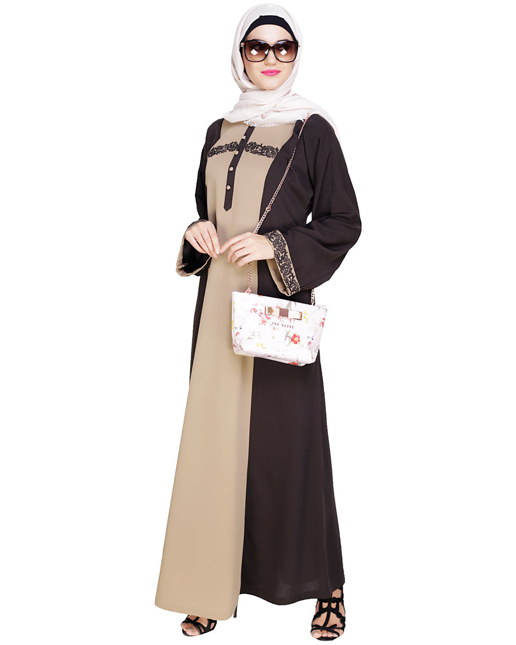 Panelled Dubai Style Abaya Brown