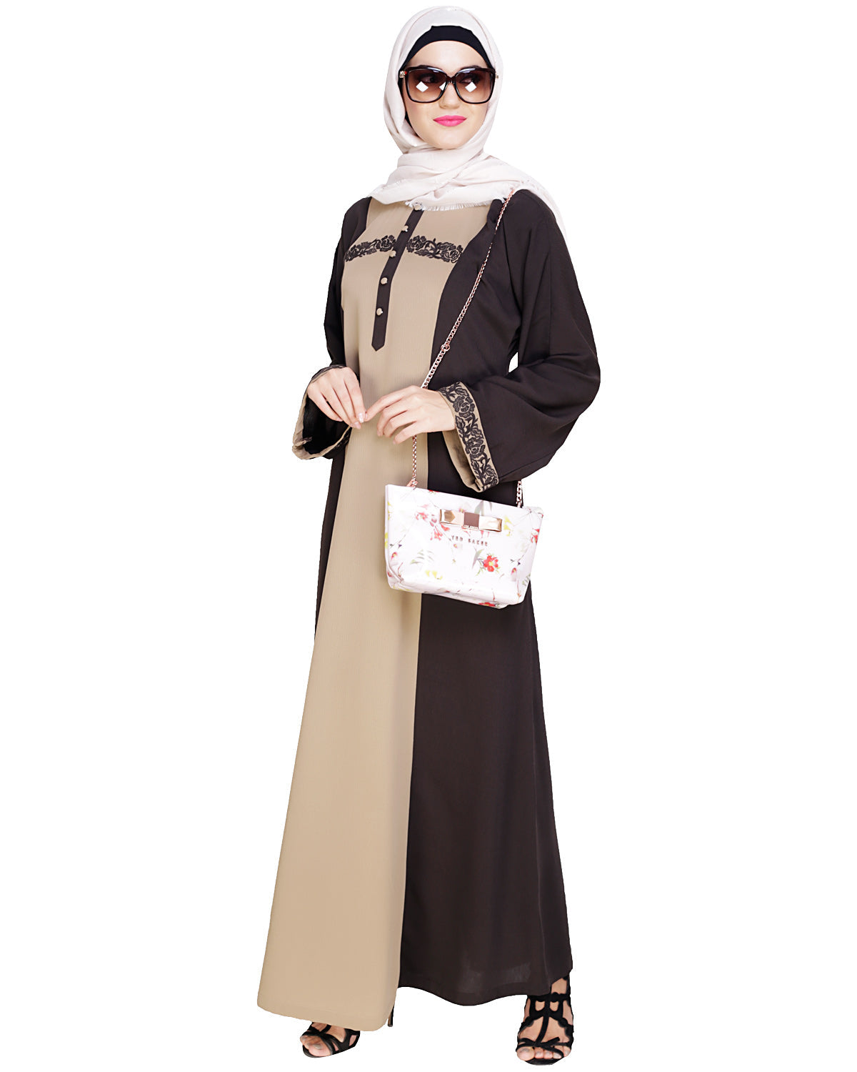 Panelled Dubai Style Abaya Brown