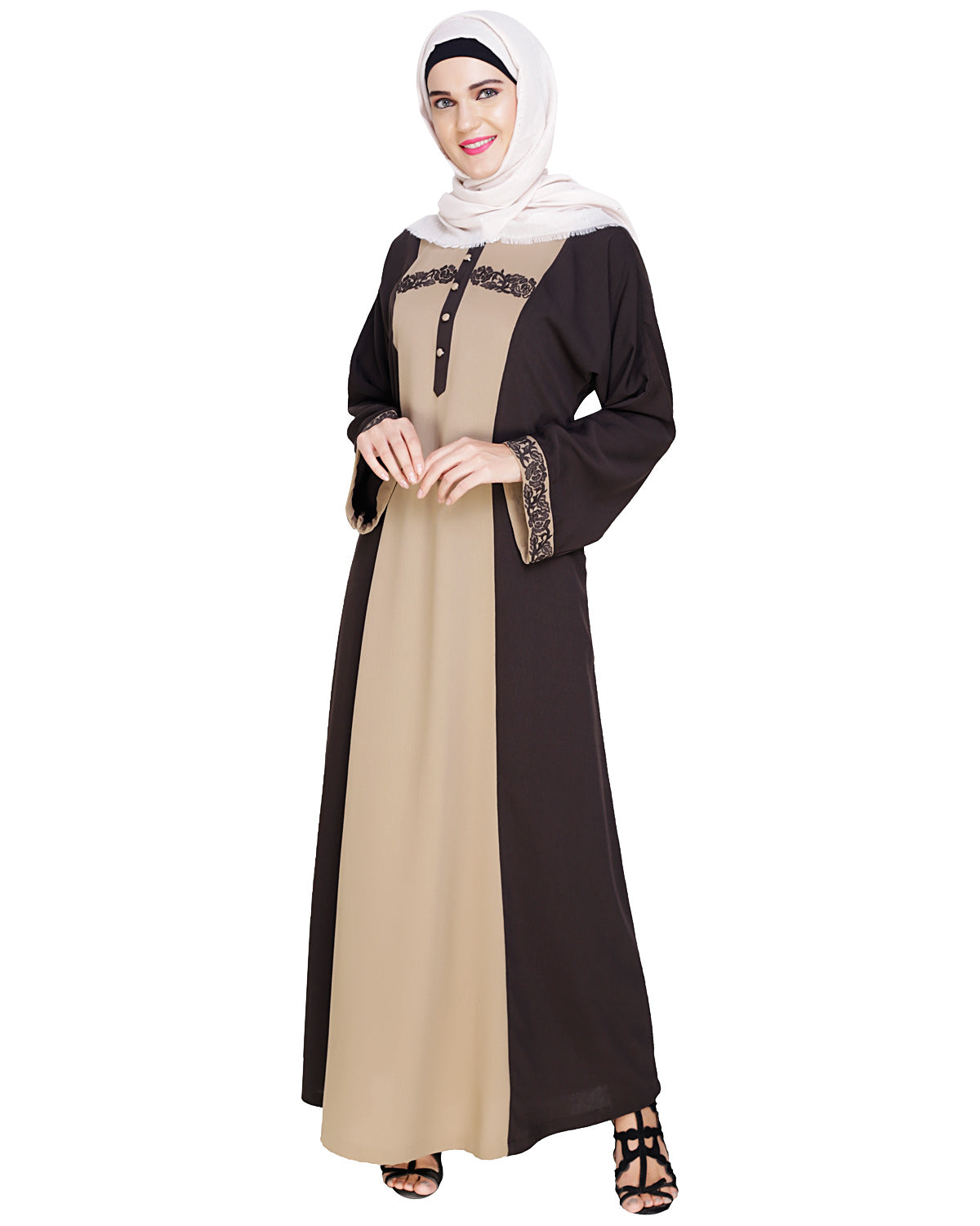 Panelled Dubai Style Abaya Dark Blue
