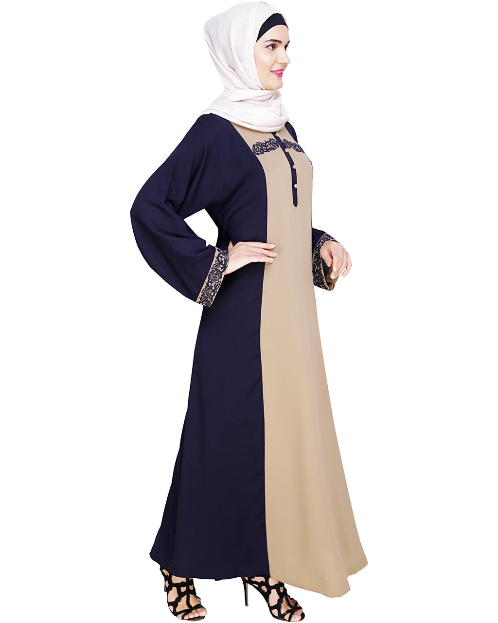 Panelled Dubai Style Abaya Dark Blue