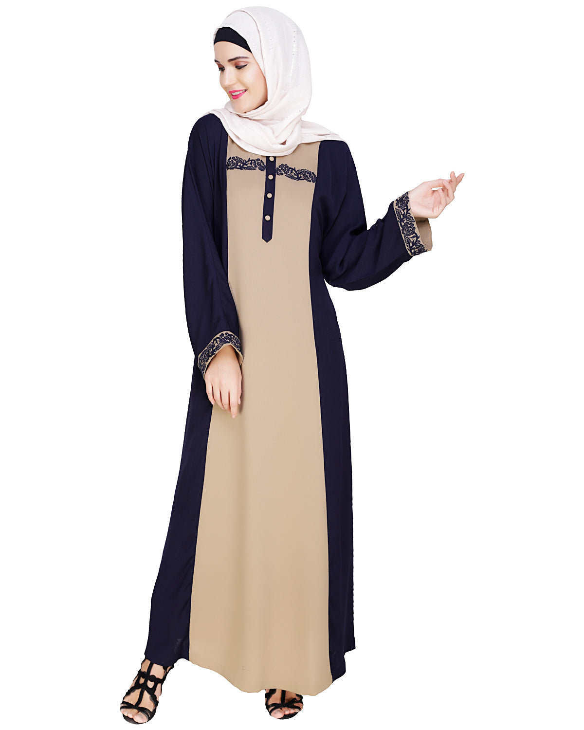 Panelled Dubai Style Abaya Dark Blue
