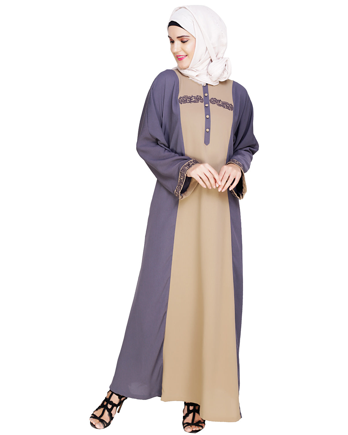 Panelled Dubai Style Abaya Grey