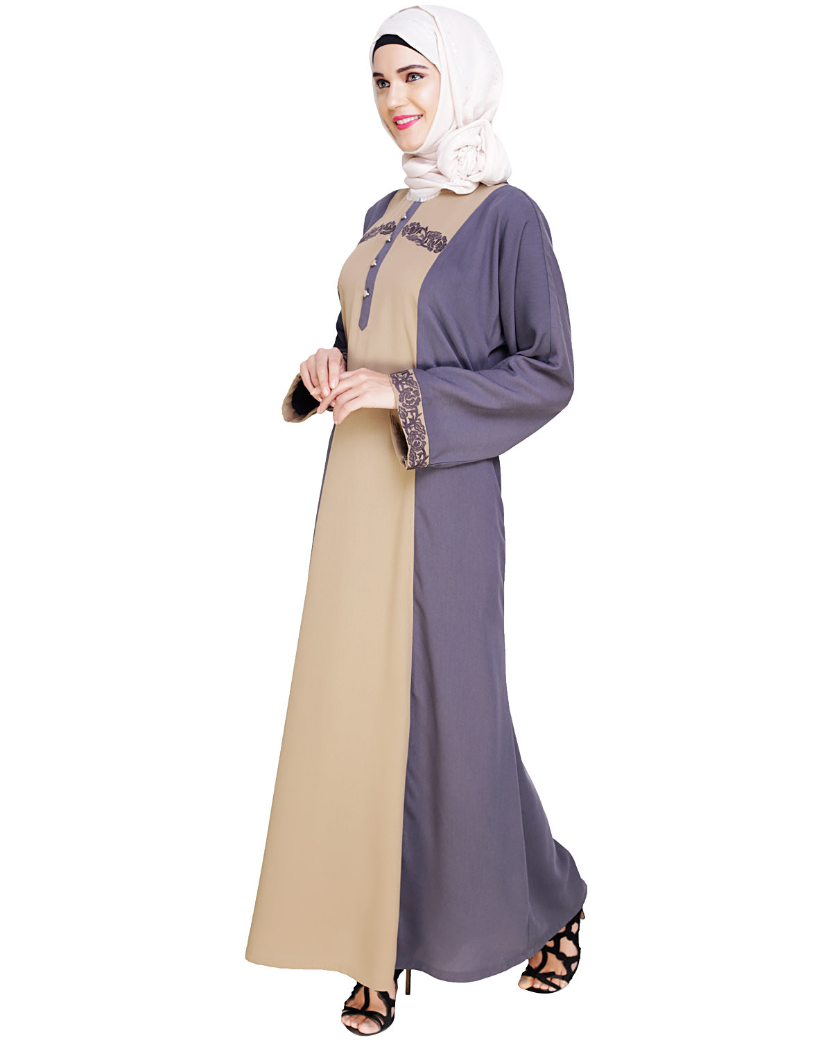Panelled Dubai Style Abaya Grey