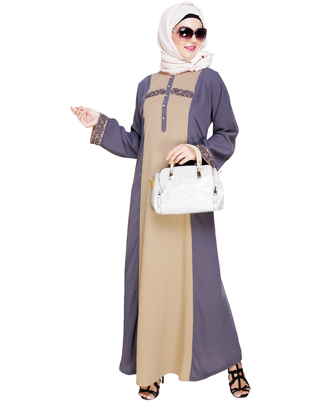 Panelled Dubai Style Abaya Grey