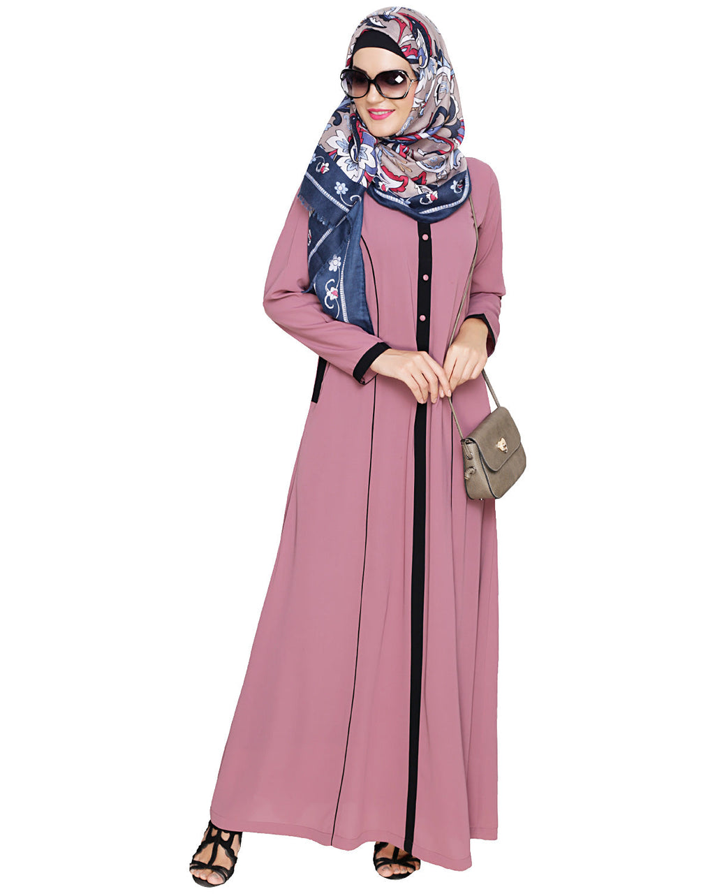 Panelled Abaya Onion Pink