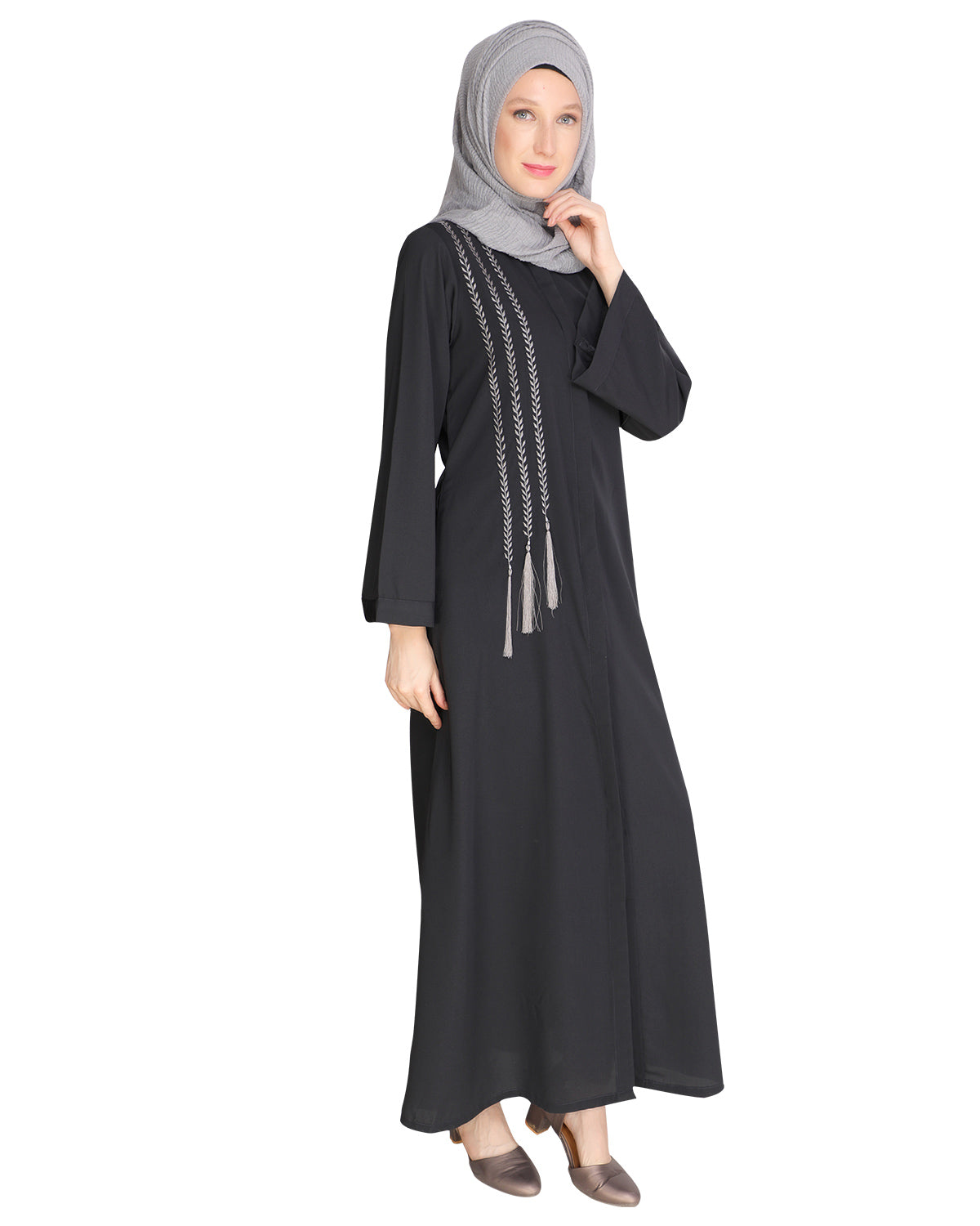 Elegant Embroidered Abaya Dark Grey