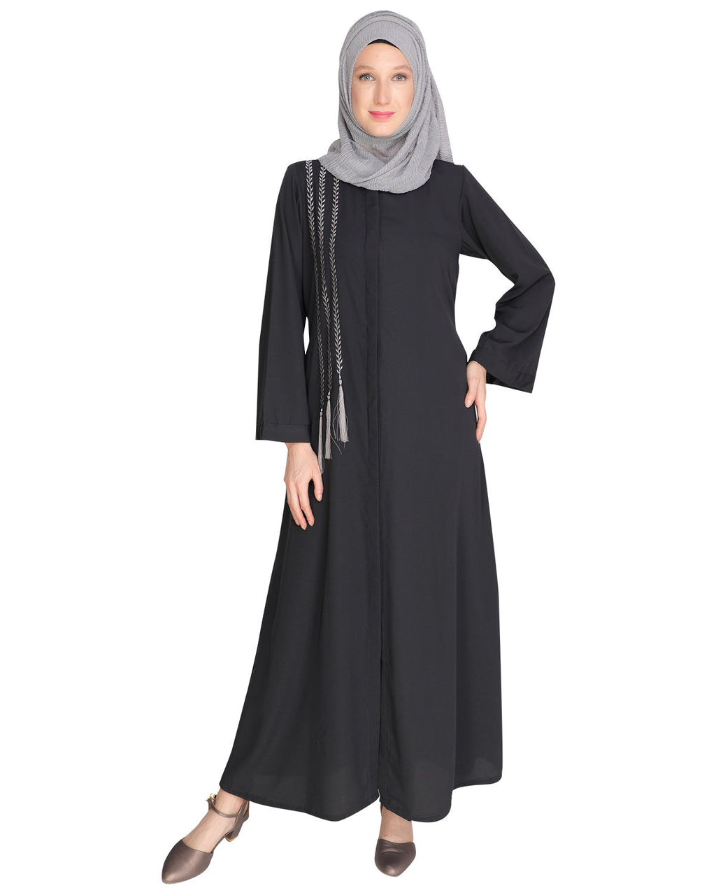 Elegant Embroidered Abaya Dark Grey
