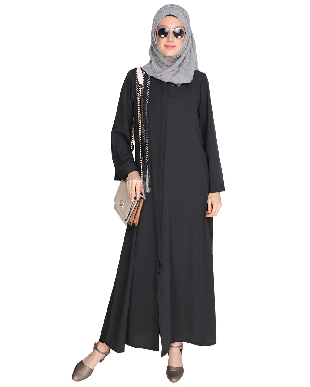 Elegant Embroidered Abaya Dark Grey