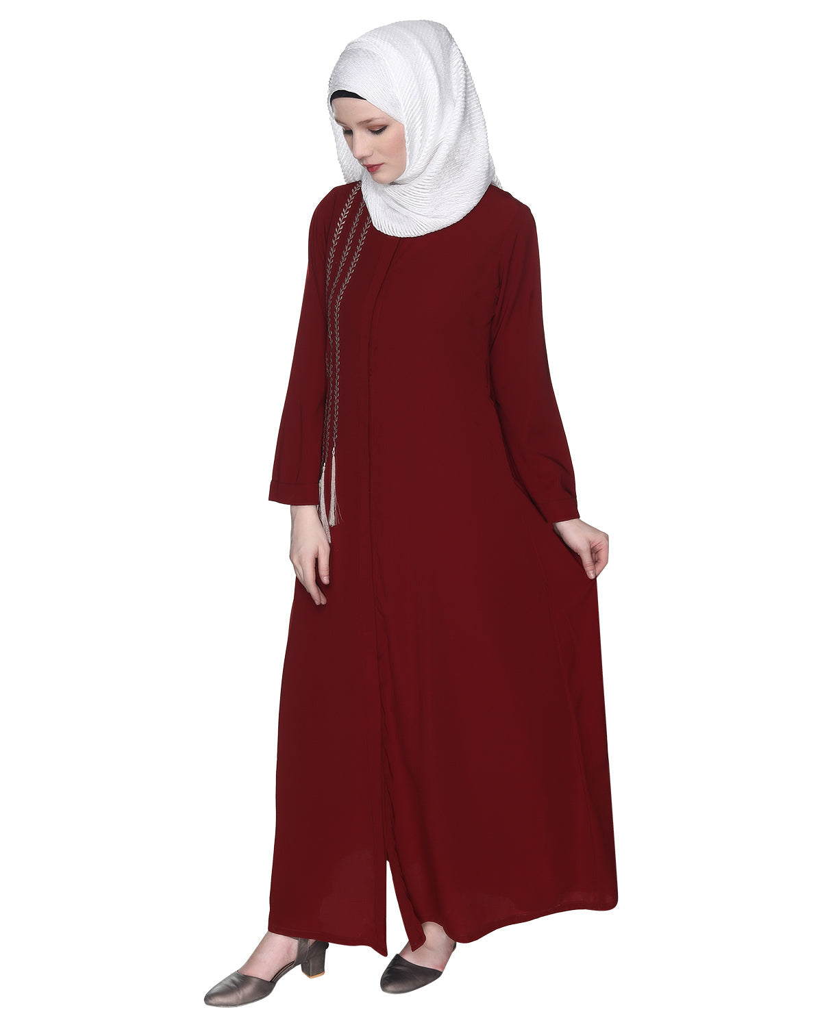 Elegant Embroidered Abaya Maroon