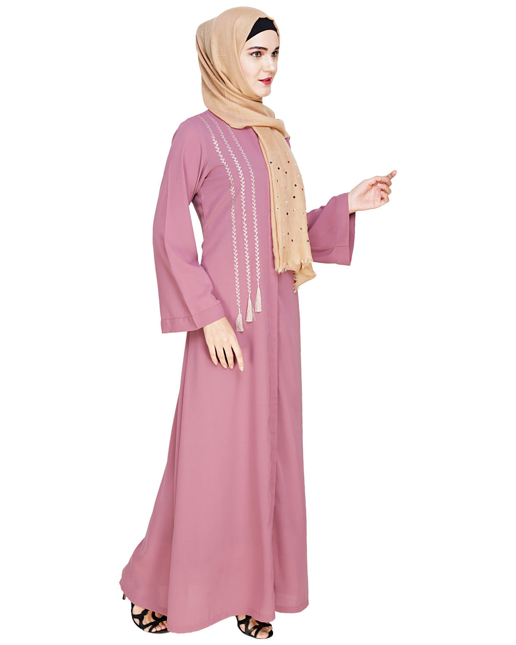 Elegant Embroidered Abaya Onion Pink