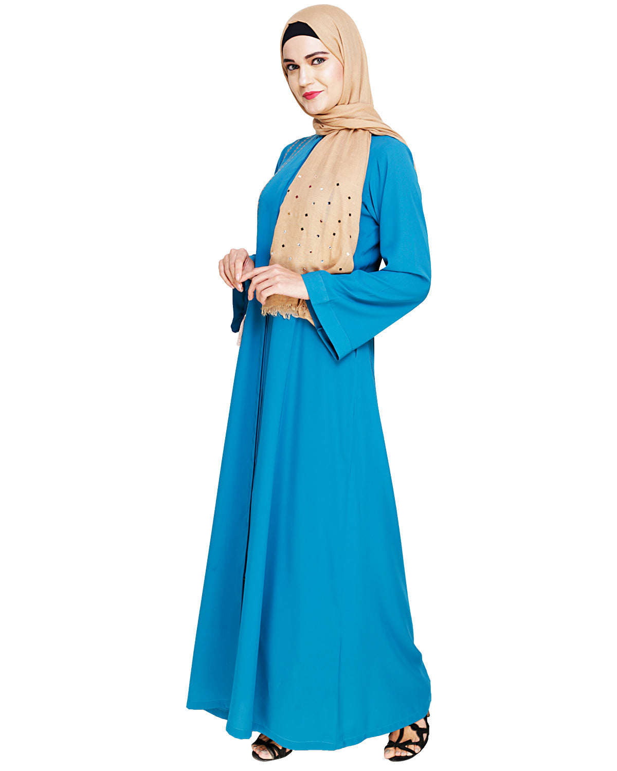 Elegant Embroidered Abaya Teal Blue