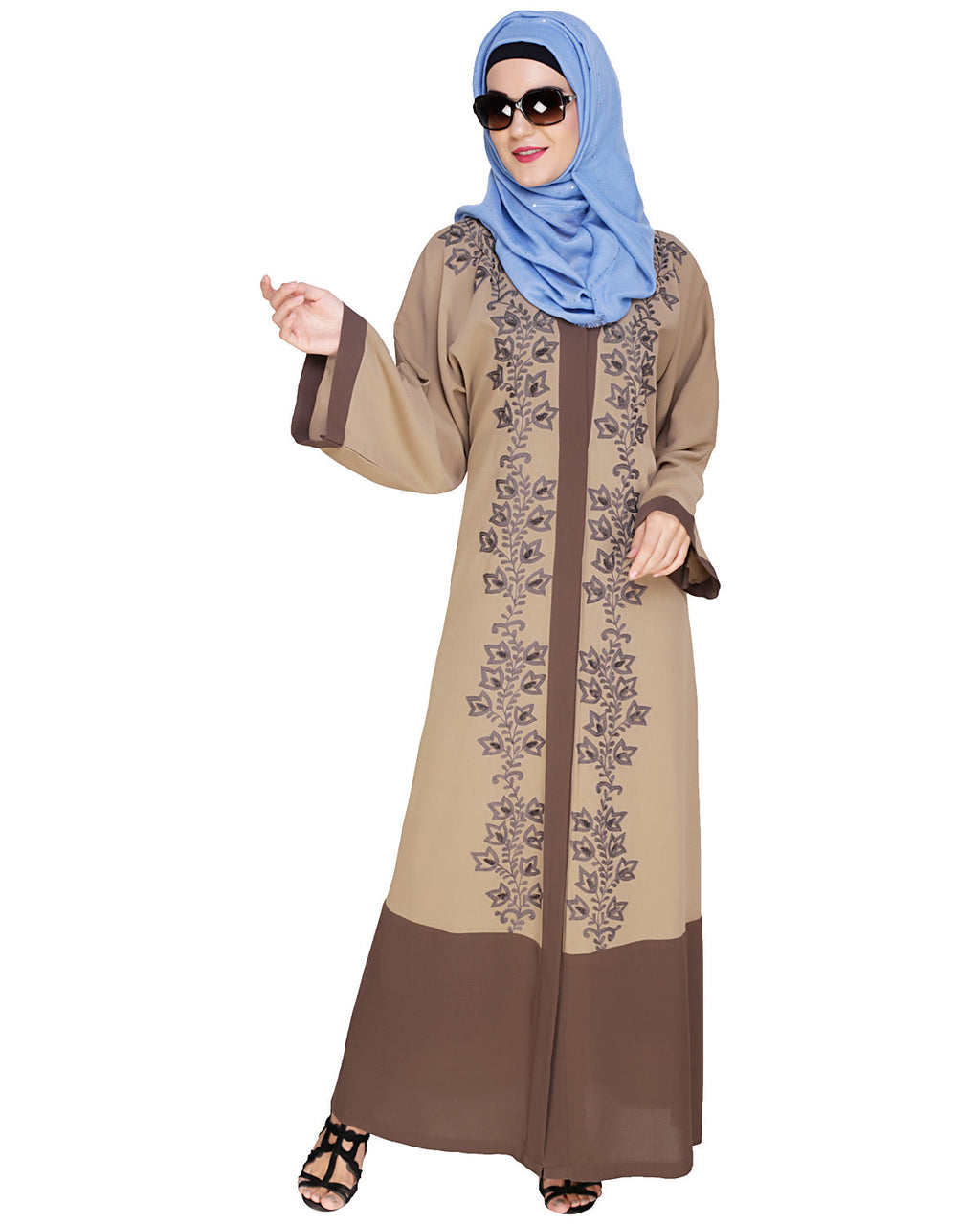Bedazzled Dubai Style Abaya Brown