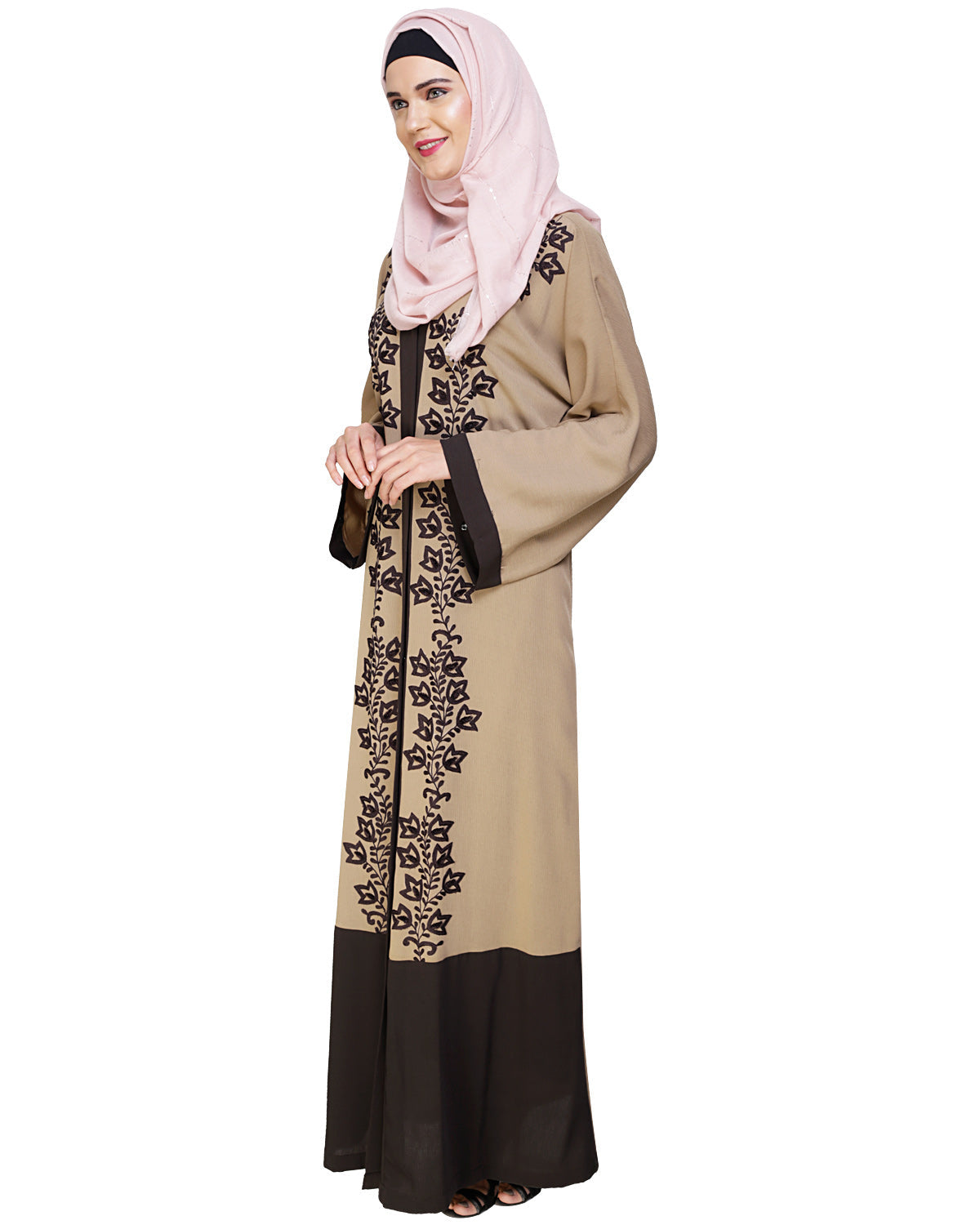 Bedazzled Dubai Style Abaya Mud Brown