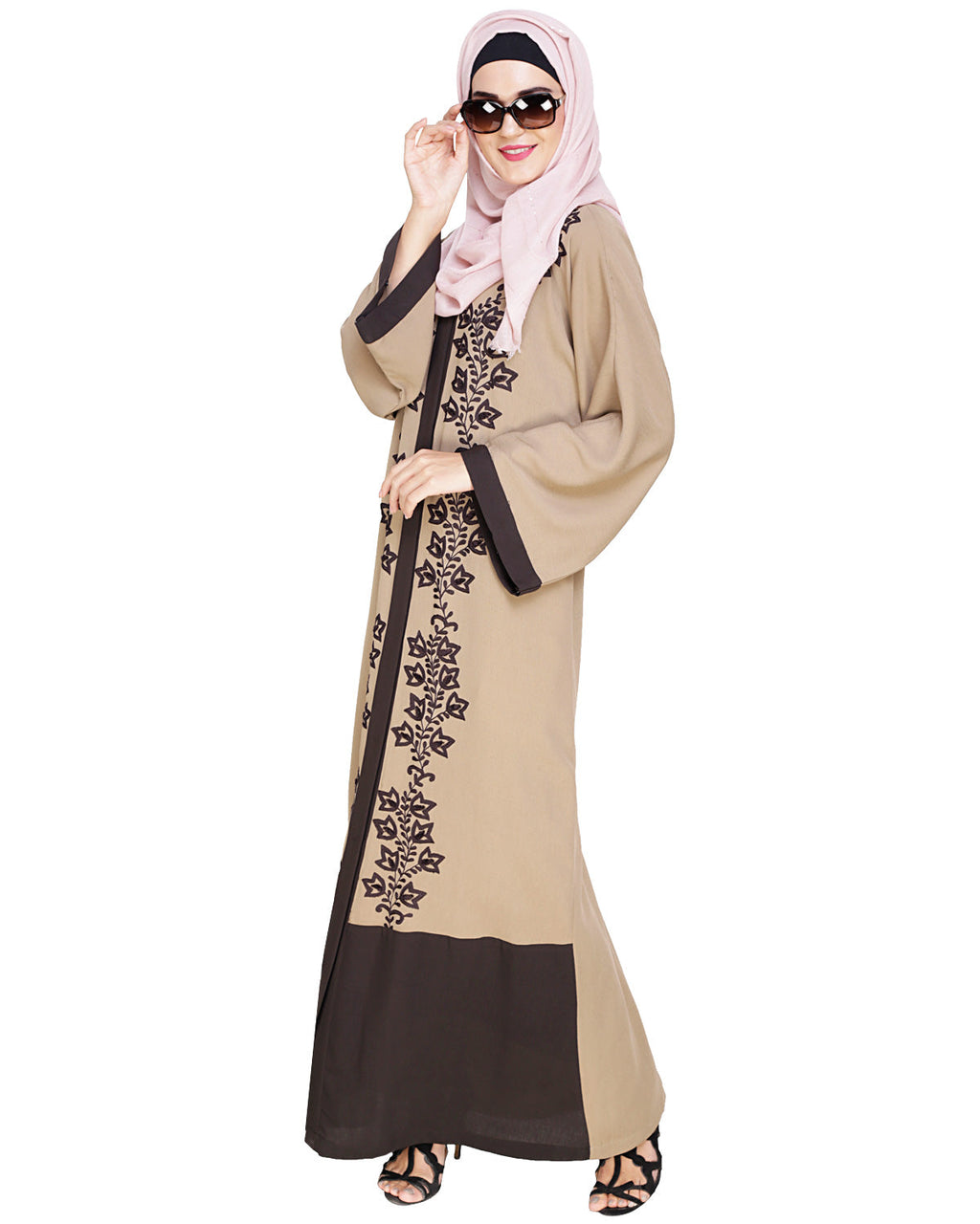 Bedazzled Dubai Style Abaya Mud Brown