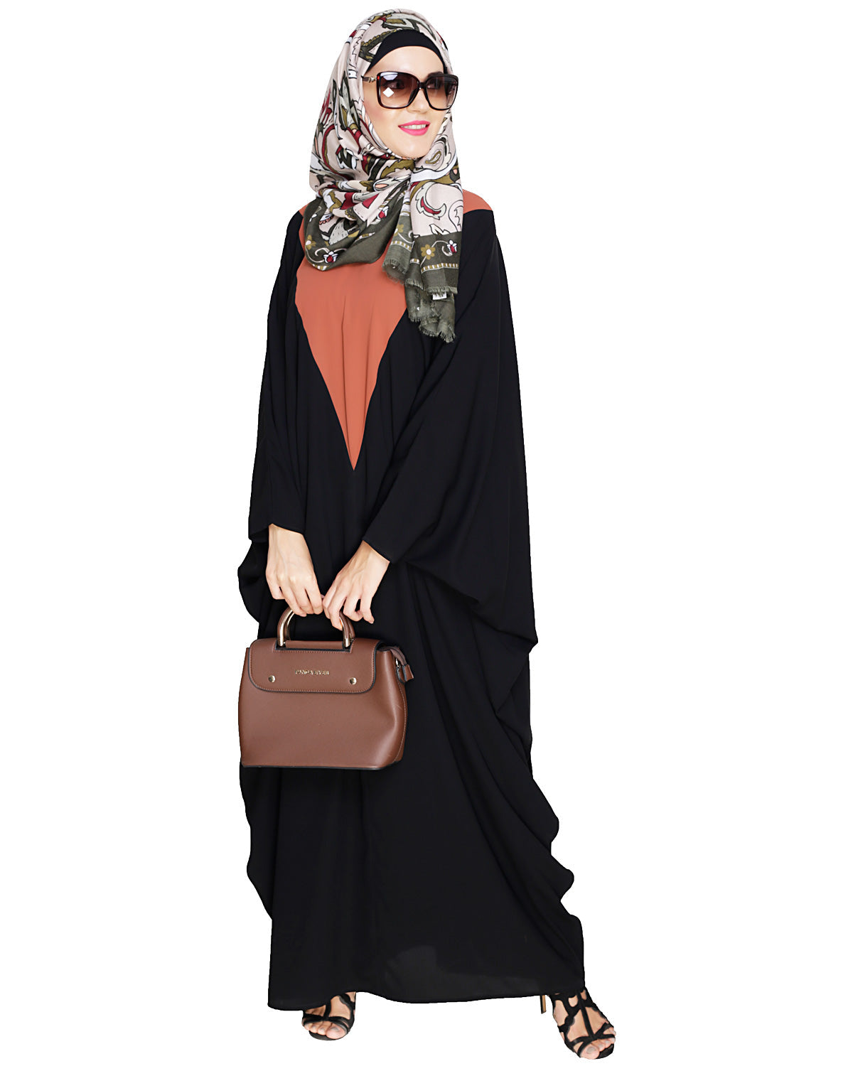 Colour Blocked Black Kaftan Teal Blue