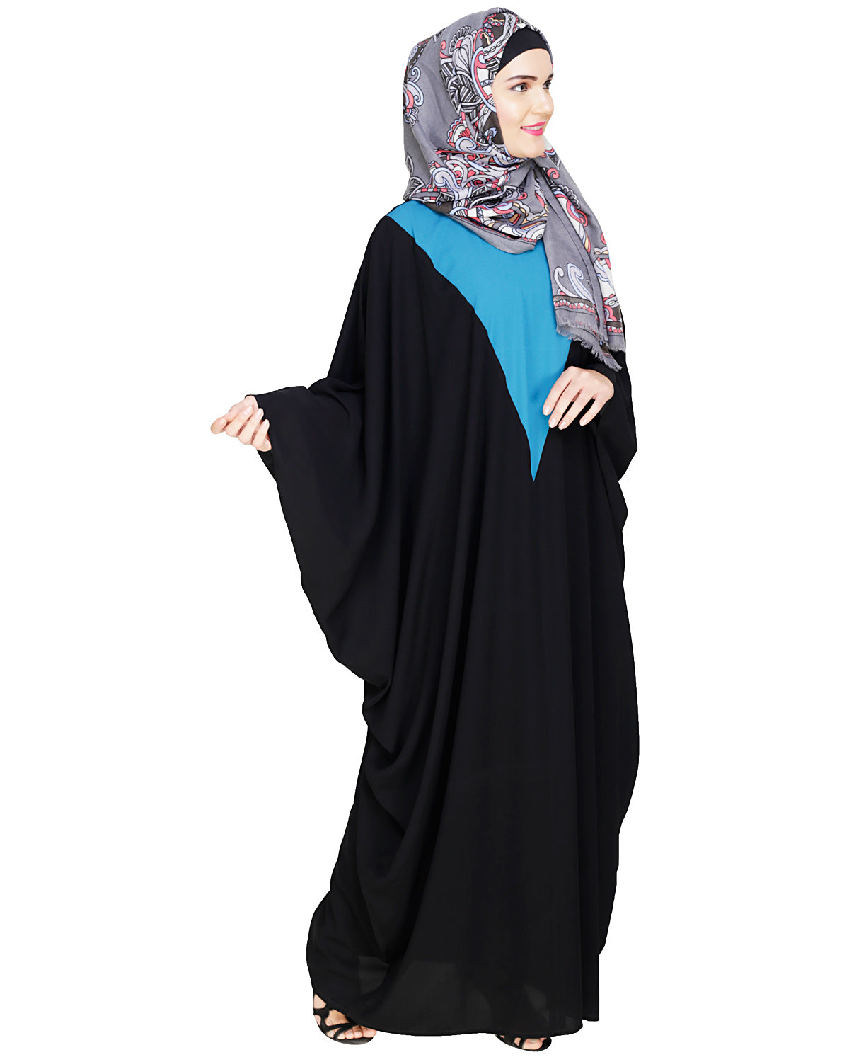 Colour Blocked Black Kaftan Teal Blue
