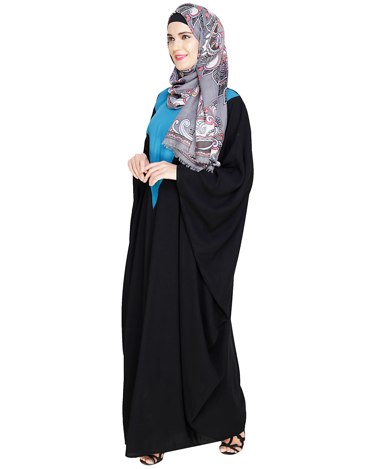 Colour Blocked Black Kaftan Teal Blue