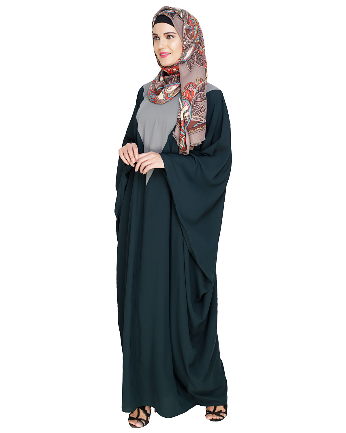 Colour Blocked Black Kaftan Teal Blue