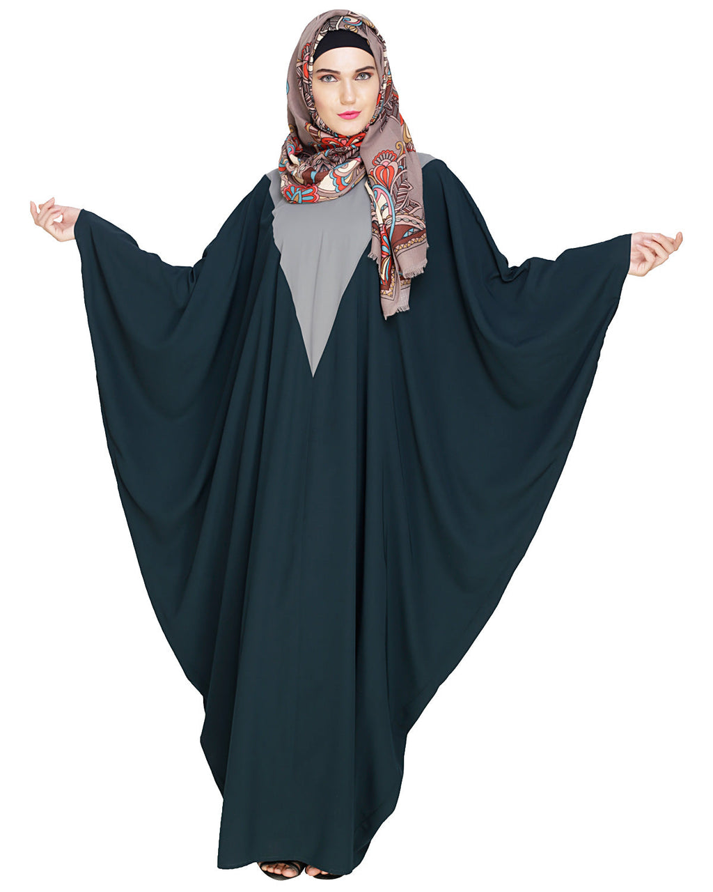 Colour Blocked Black Kaftan Teal Blue