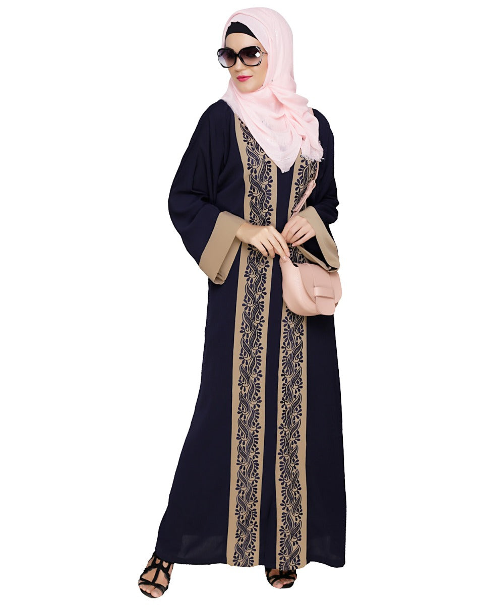 Exquisite Dubai Style Abaya Dark Blue
